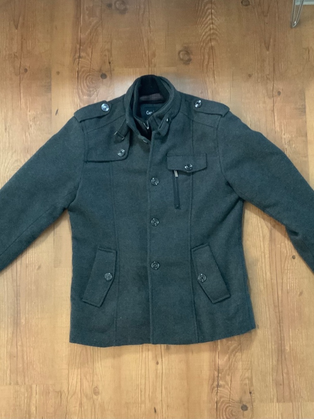 ChouYatou Men's Wool Blend Tweed Field Jacket Charcoal Gray
